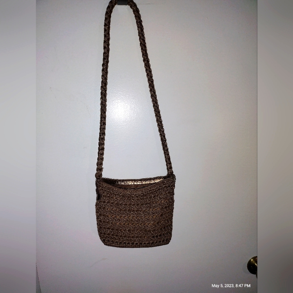 LUXY Women’s Brown/Gold Hand-Crocheted Shoulder Bag Handbag Purse